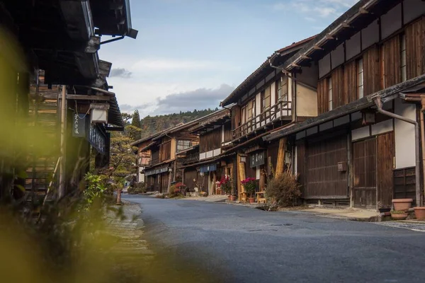 Japonês Tradicional Aldeia Tsumagoi Com Casas Madeira Rua Vazia — Fotografia de Stock