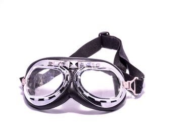 Siyah Arkaplanda Motosikletliler için Siyah Retro Vintage Leathe Goggles