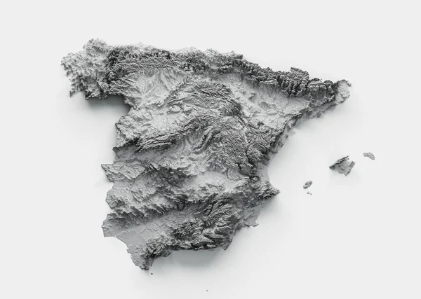 Illustration Spanien Karta Skuggad Relief Karta Isolerad Vit Bakgrund — Stockfoto