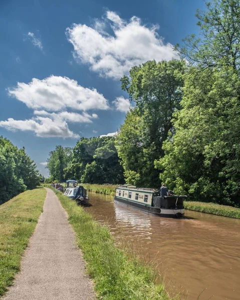 Nantwich Canal Narrowboat Zonnige Dag Landschap Shropshire Union Canal — Stockfoto