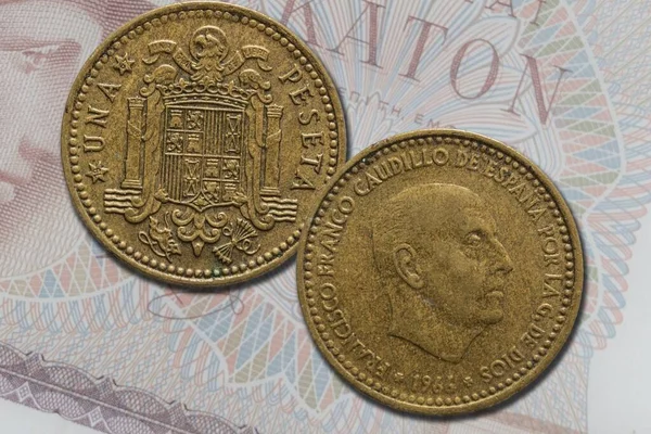 Two Pieces Spanish Peseta Coin — Stock Photo, Image