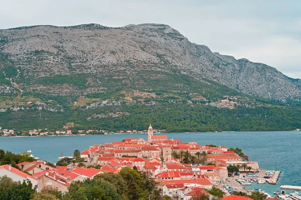 Krásný Výhled Město Domy Mořem Korčule Chorvatsko — Stock fotografie