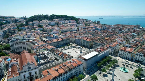 Flygfoto Från Lissabon Donwtown Med Sao Jorge Slott Som Bakgrund — Stockfoto