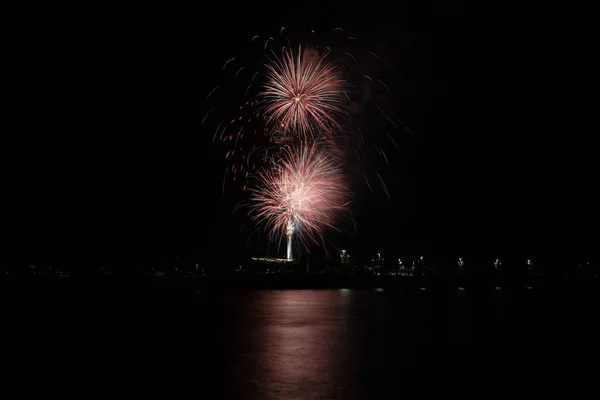 Fogos Artifício Atirar Sobre Alamitos Bay Long Beach Para Comemorar — Fotografia de Stock