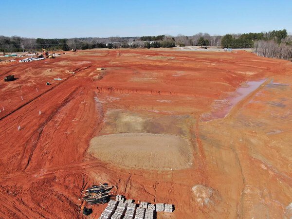 Снимок строительной площадки с беспилотника в Роли, Северная Каролина, США