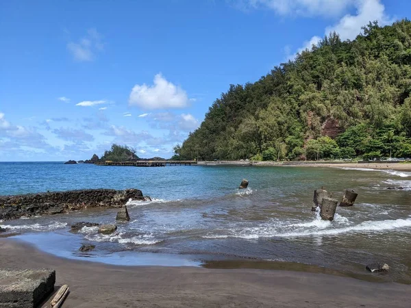 山上森林边的海滩上美丽的风景 — 图库照片