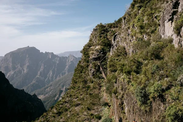 Una Hermosa Vista Montaña Rocosa Con Exuberante Vegetación Madeira Portugal — Foto de Stock