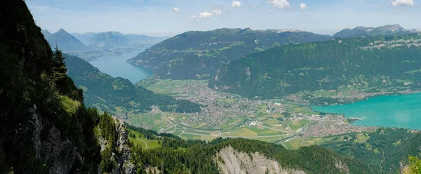 Aerial View Mountain Pass Kleine Scheidegg Surrounded Growing Trees Emerald — Stock Photo, Image