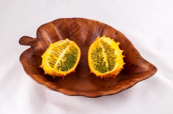 Kiwano Cucumis Metuliferus Fruta Exótica Naranja Tropical Vegetal — Foto de Stock