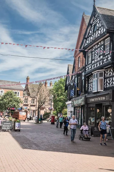 Nantwich Lagerfotografi Stad Sunny Day Town Centre Village Town Shopping — Stockfoto