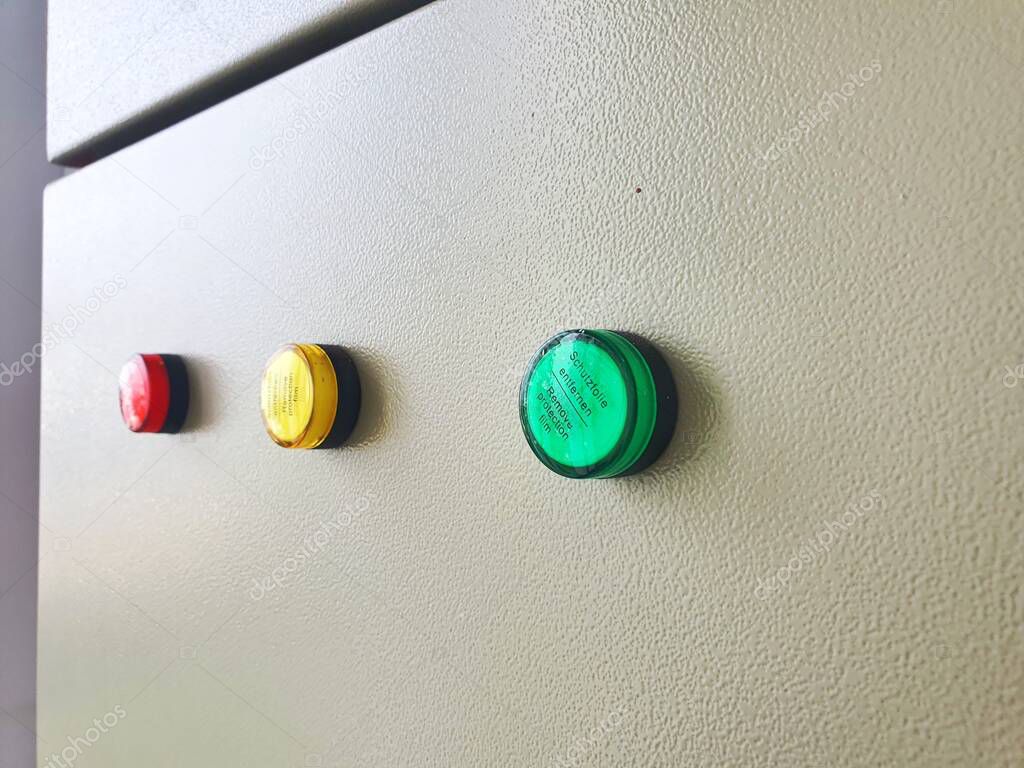 Pilot lamp R S T , Light bulb red, yellow, green show status of 3 phase electric on panel side view