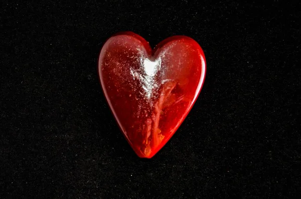 Red Heart Made Stone Black Background — Stock Photo, Image