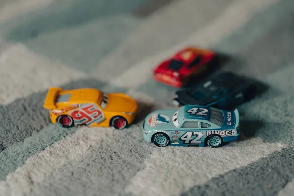 Close Uma Mistura Carros Esportivos Brinquedo Marca Mattel Dos Carros — Fotografia de Stock