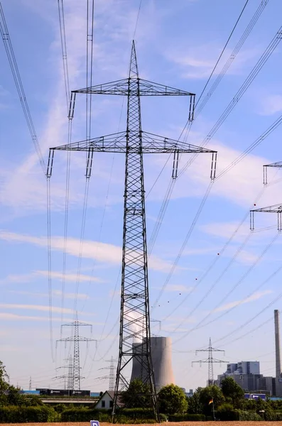 Pylon Energia Elettrica Della Torre Trasmissione Alta Tensione — Foto Stock