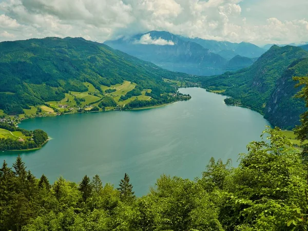 Vista Panorâmica Almkogel Sobre Mondsee Montanhas Mondseeland Áustria — Fotografia de Stock