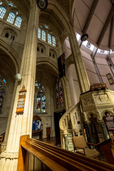 Plano Vertical Del Interior Catedral San Pablo Dunedin Isla Sur — Foto de Stock