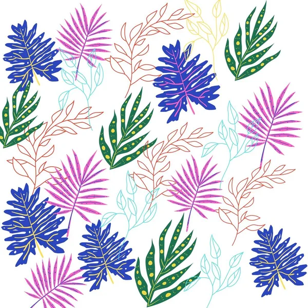 Collection of various Tropical leave. Colourful hand drawn watercolor palm pattern.