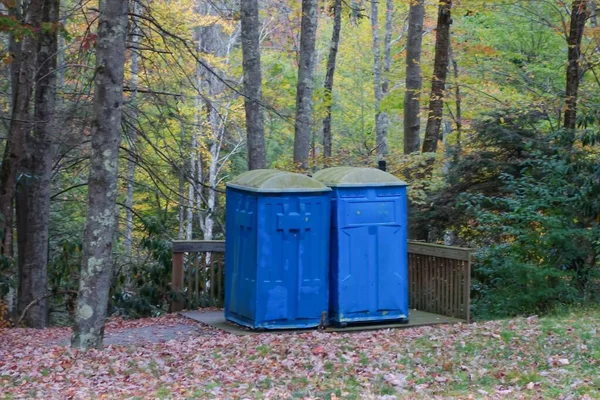 Two Blue Outhouses Forest Park West Virginia United States — Stock Photo, Image