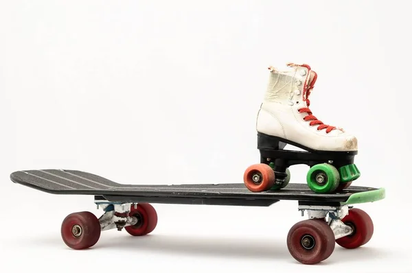 Stile Vintage Skateboard Nero Sfondo Bianco — Foto Stock