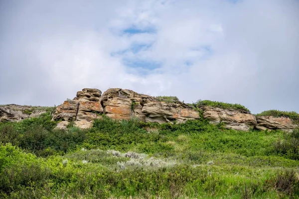Προβολές Στο Head Smashed Buffalo Jump World Heritage Site Fort — Φωτογραφία Αρχείου