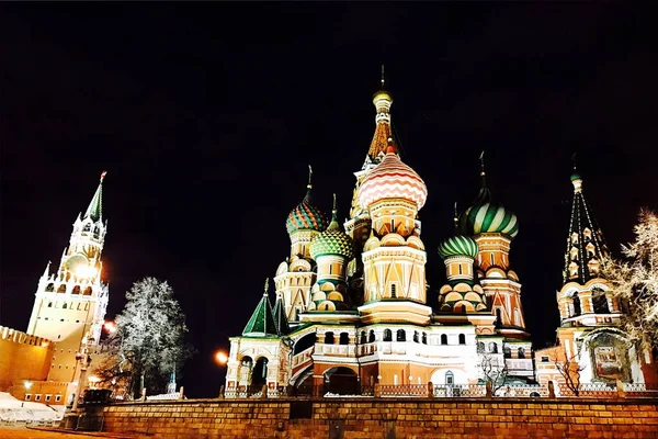 Catedral Basilio Bendito Moscú Rusia Por Noche —  Fotos de Stock