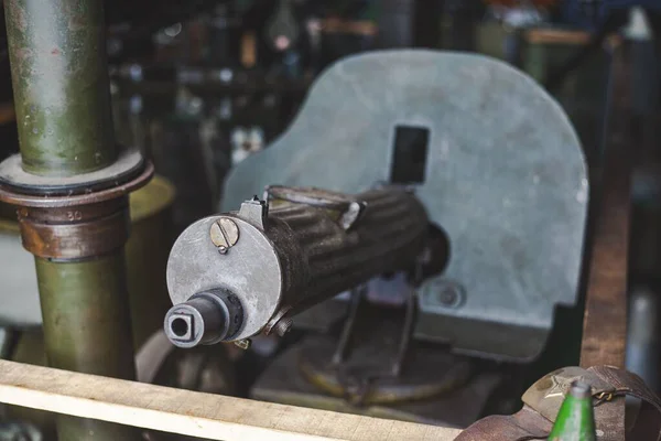 Een Close Van Details Van Een Oud Machinegeweer Een Militair — Stockfoto