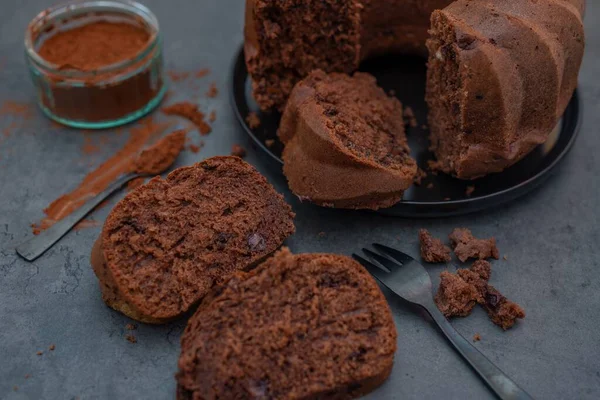 Gros Plan Délicieux Gâteau Chocolat Sur Une Table — Photo