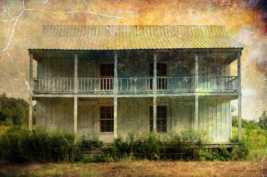 Grunge sepia filtresi ile terk edilmiş eski bir binanın dış görünümü