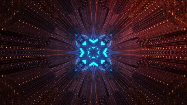 Cyfrowe Tło Sci Błyszczącymi Niebieskimi Otworami Geometrycznymi Metalowymi Panelami Czerwonymi — Zdjęcie stockowe