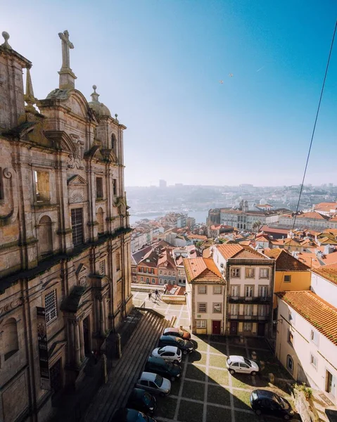 Una Vista Aérea Del Paisaje Urbano Oporto Con Iglesia San — Foto de Stock