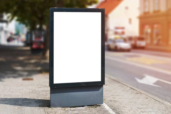 Cartaz Cidade Branco Para Apresentação Anúncios Rua Com Carros Fundo — Fotografia de Stock