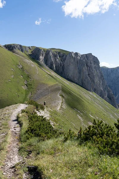 Ένα Κάθετο Πλάνο Βραχώδους Οροσειράς Καλυμμένο Πράσινο Κάτω Από Ένα — Φωτογραφία Αρχείου