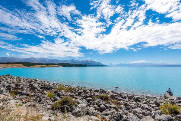 Uma Bela Paisagem Lago Azul Profundo South Island Nova Zelândia — Fotografia de Stock