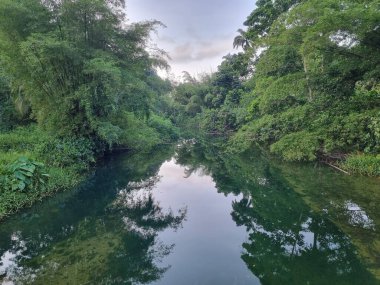 Blanchisseuse 'deki ikonik yay köprüsünden nehrin yukarısına bak