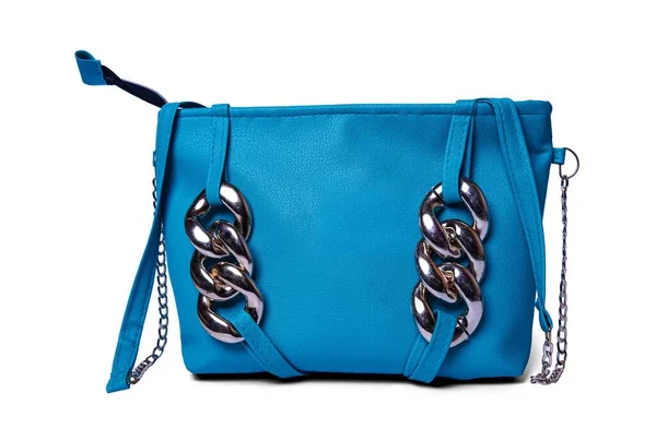 Bolso Mano Femenino Moda Azul Sobre Fondo Blanco Aislado —  Fotos de Stock