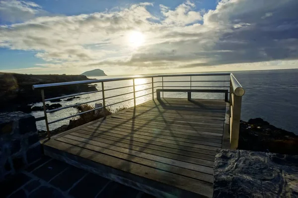 Zonsopgang Een Pier Boven Atlantische Oceaan Tenerife Canarische Eilanden Spanje — Stockfoto