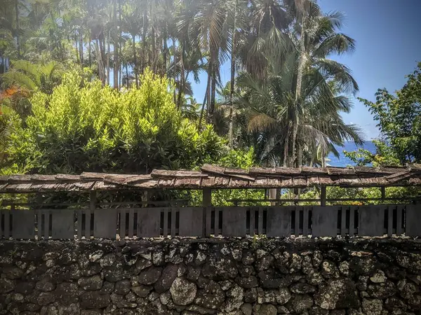 Une Barrière Sur Mur Avec Une Couverture Dans Parc Tropical — Photo