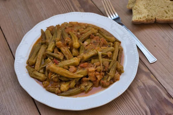 Okra Pentola Cibo Greco Tradizionale Preferito — Foto Stock