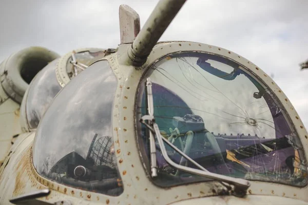 Broken Bullet Holes Glass Mi24 Helicopter — Stock Photo, Image