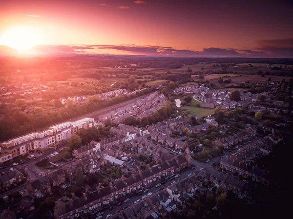 Vue Aérienne Des Maisons Terrasses Victoriennes Coucher Soleil Rose Royaume — Photo