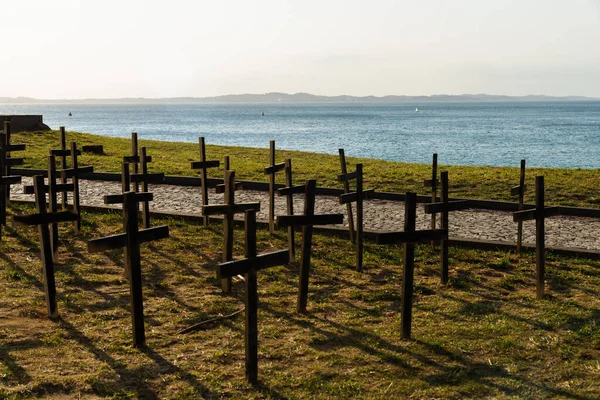 Cemetery Crosses Fixed Ground Honor Those Killed Covid Salvador Bahia — Stock Photo, Image