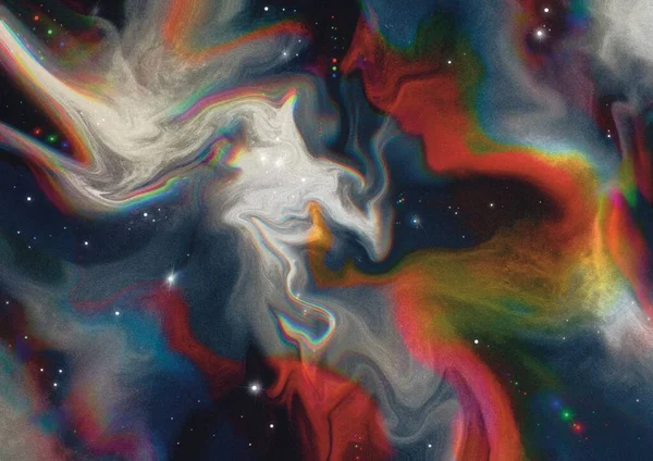 Abstrato Universo Espacial Nebuloso Retrô Falha Aberração Cromática Marmorizada Rbg — Fotografia de Stock