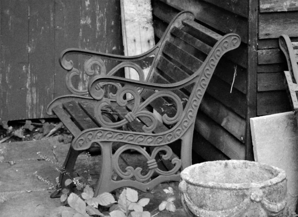 Grayscale View Bench Abandoned Area — Stock Photo, Image