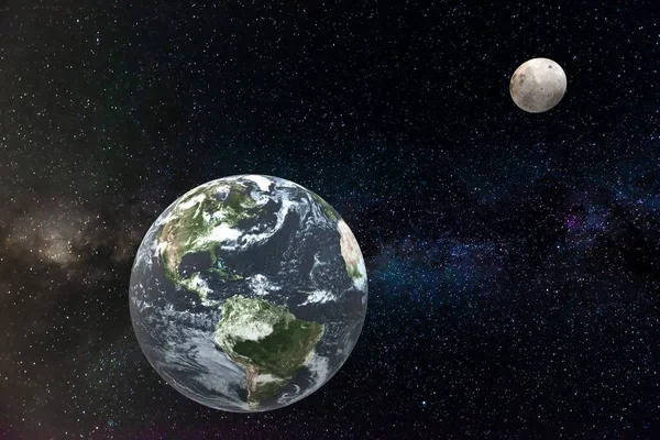 Ilustração Terra Lua Espaço Realista Planeta — Fotografia de Stock