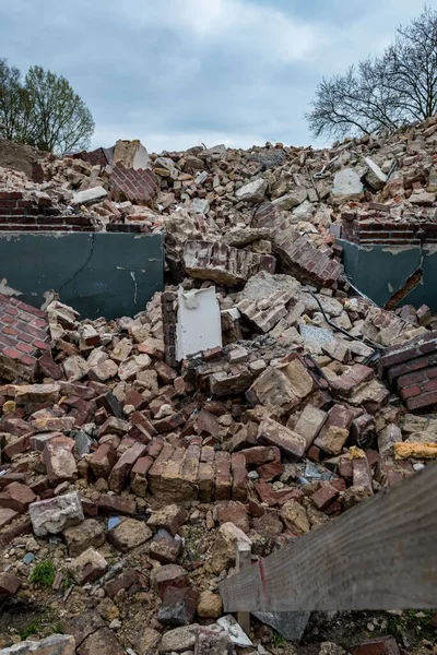 Vertical Shot Pile Bricks Foundation Demolished Building — Stock Photo, Image