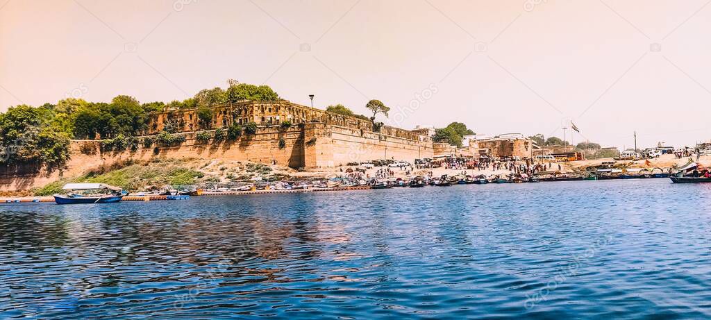 A panoramic view of the Prayagraj or Allahabad fort on the coast in India