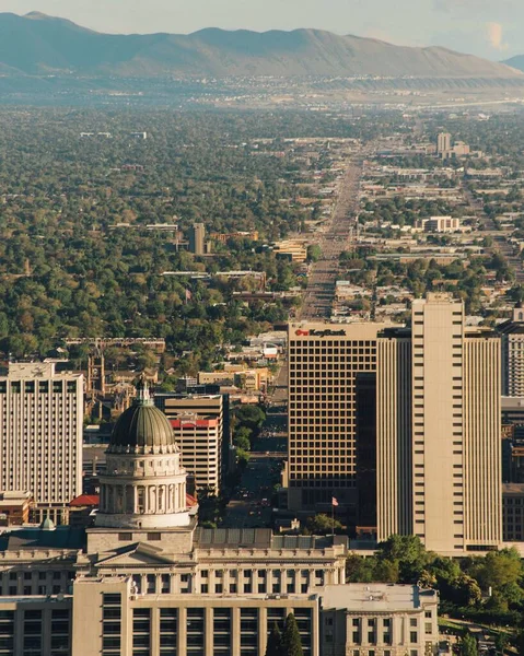 Een Antenne Opname Van Benedenstad Salt Lake City Utah — Stockfoto