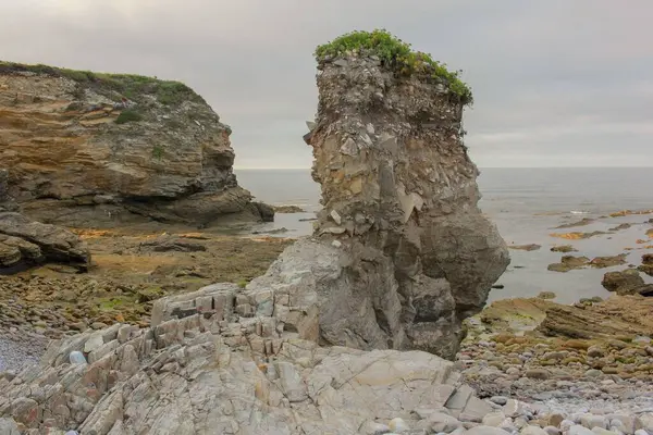 Terrain Érodé Près Mer Cantabrique Effet Des Marées Été Incroyable — Photo