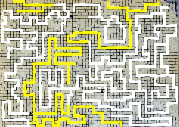 Labyrint Doolhof Patroon Ontwerp Met Pennen Stiften — Stockfoto
