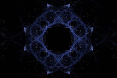 Dijital Fraktal Render Enfes Dinamik akan mavi enerji çizgileri dönme simetrisini gösteriyor - yüksek kaliteli soyut arkaplan